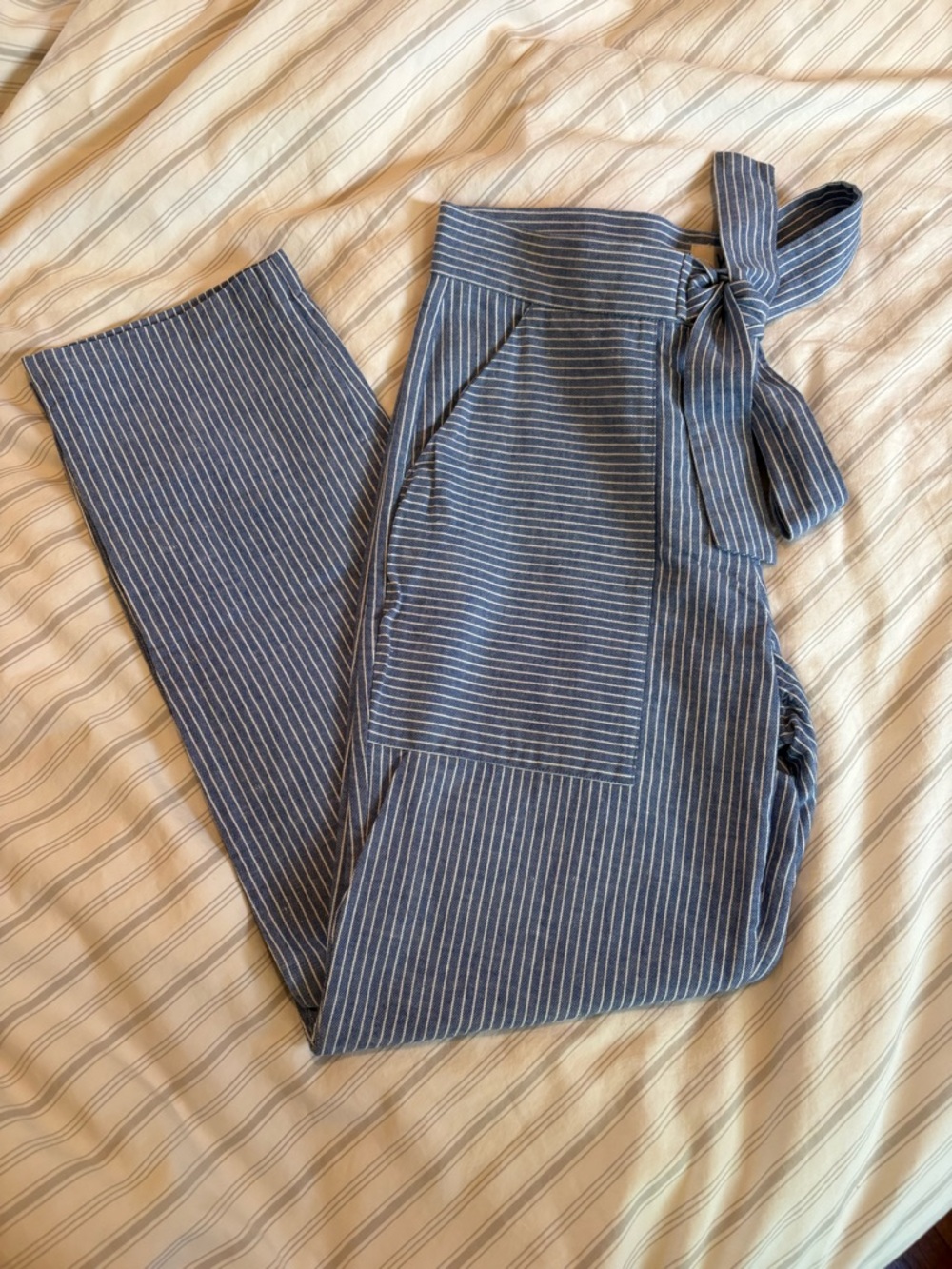 YMC Women’s Striped Blue Tie-Waist Pants (UK size 10, US size 6)